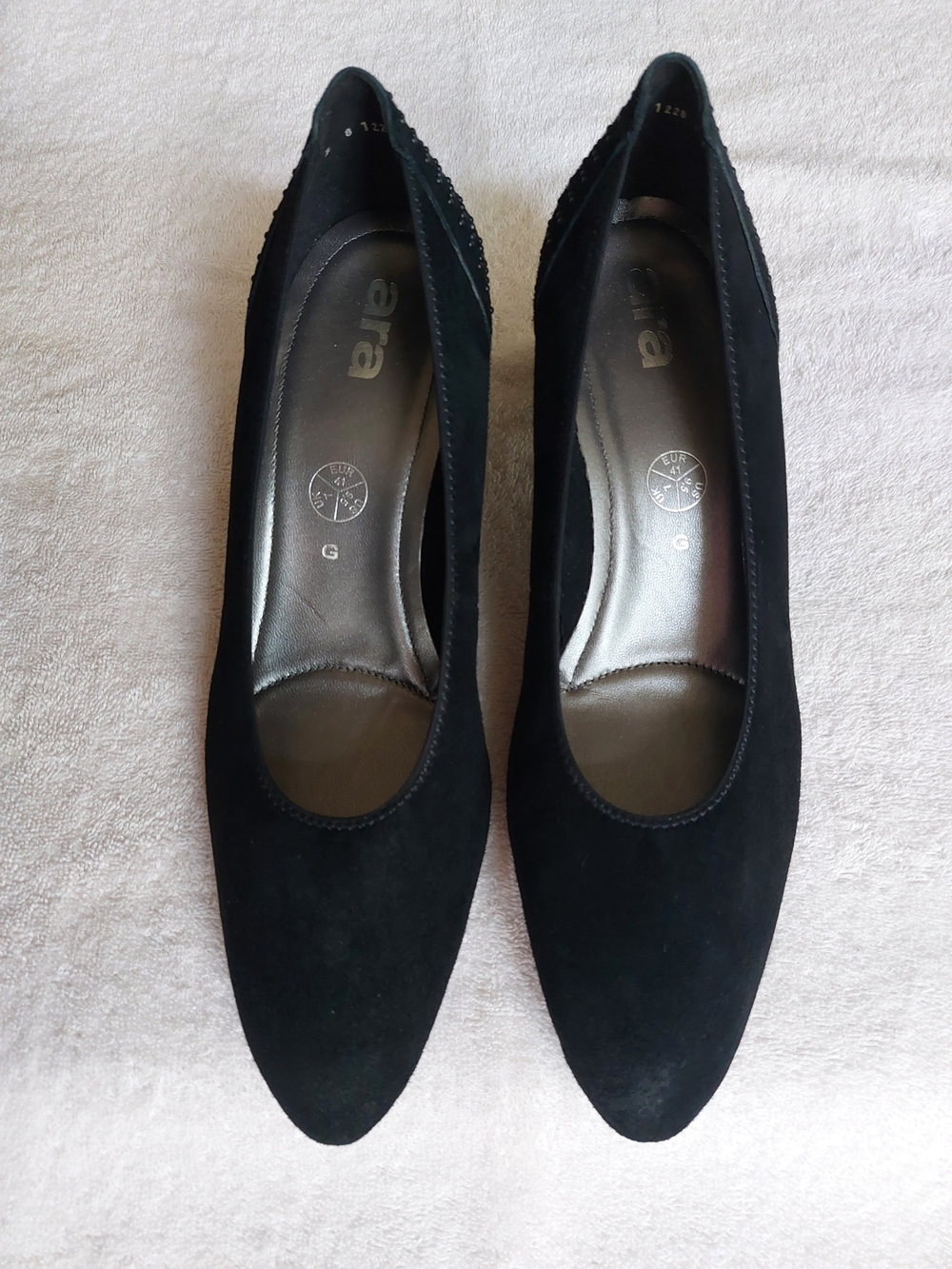 Ara Suede Mid-Block Heel Micro-Studded Black Pumps US9.5=EU40